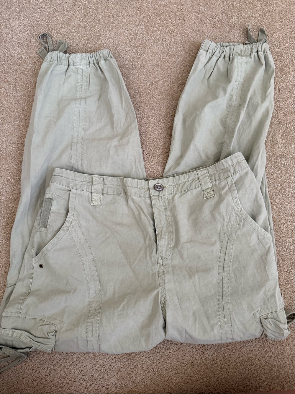 Anthropology Light Sage Green Casual Drawstring Cargo Pants